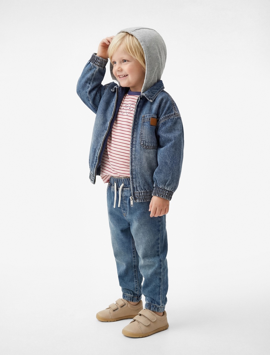 Koton Erkek Bebek Pamuklu Beli Bağcıklı Lastikli Cepli Jogger Denim Pantolon