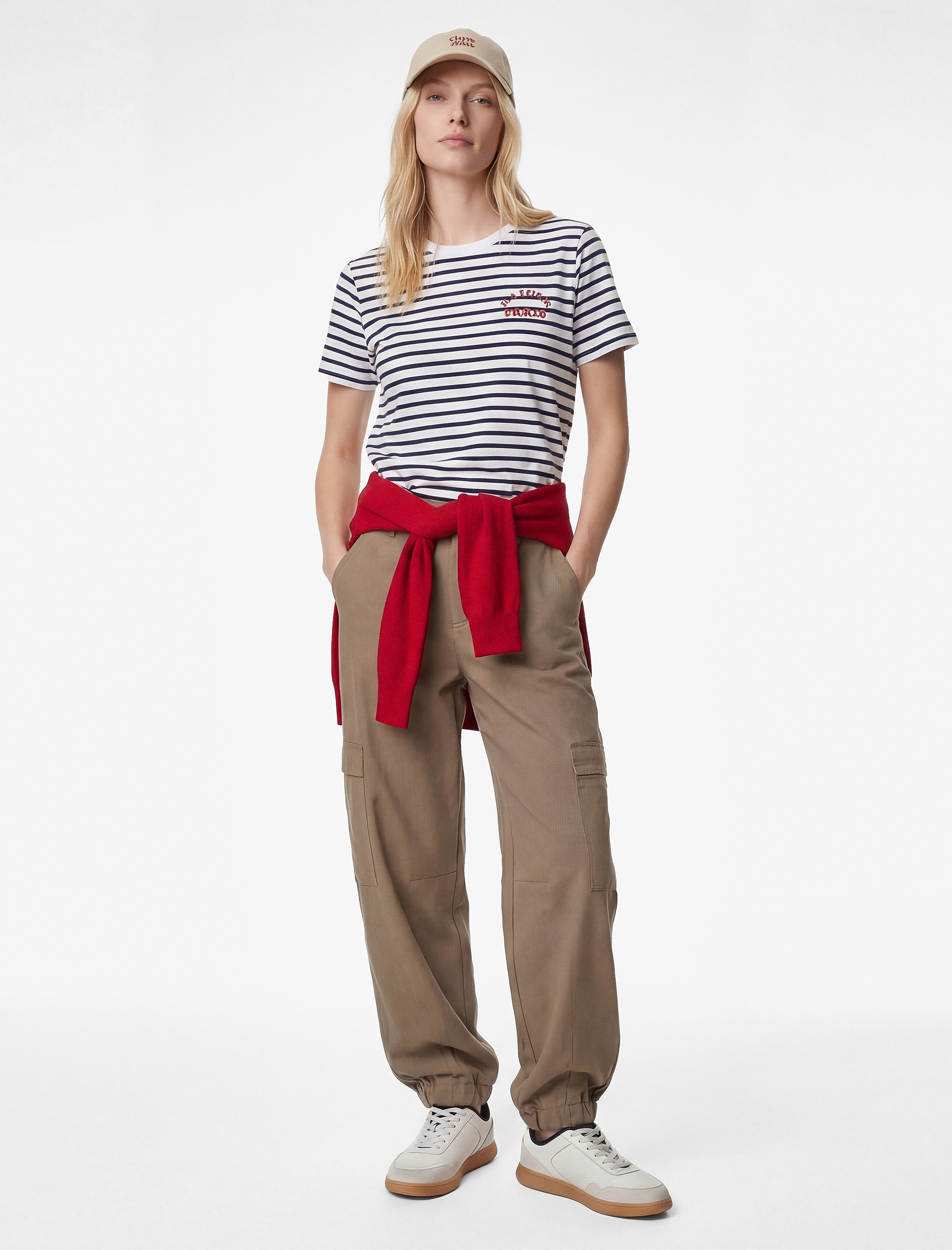   Pamuklu Kısa Kollu Bisiklet Yaka Çizgili Tişört