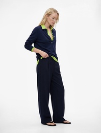 Beli Bağlamalı Cepli Çizgili Uzun Düz Geniş Paça Pantolon