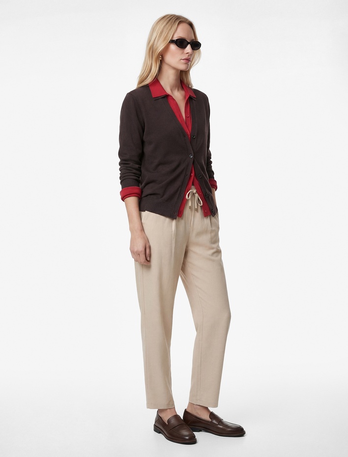  Slim Fit Beli Bağlamalı Cepli Havuç Kesim Pantolon