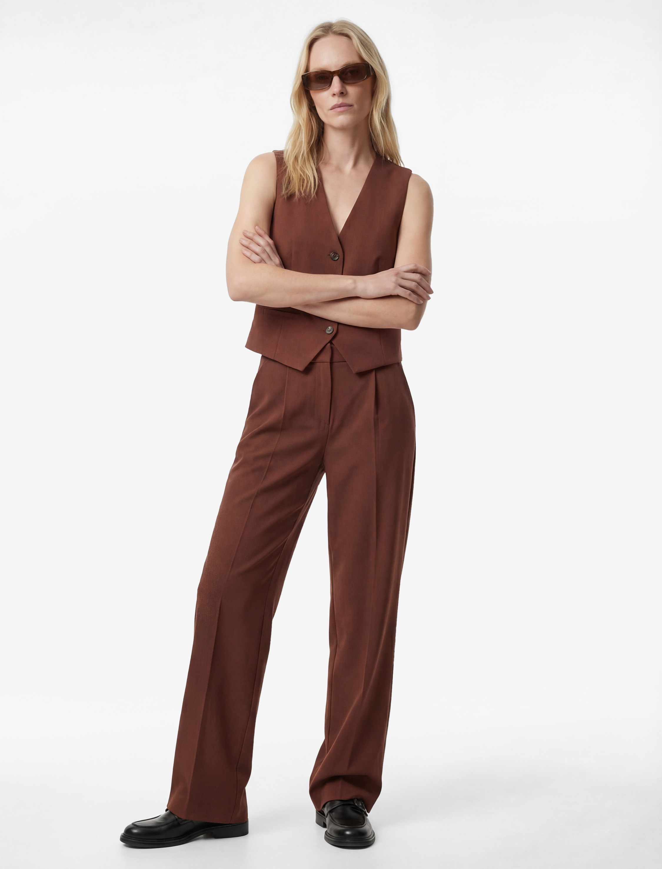   Regular Fit  V Yaka Crop Blazer Yelek