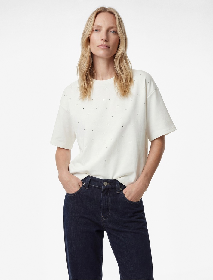  Regular Fit Kısa Kollu Bisiklet Yaka Taşlı Tişört