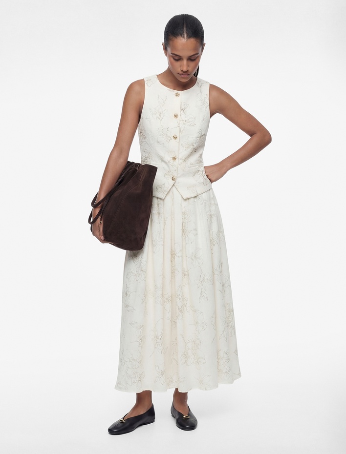  Pamuklu Mücevher Düğme Detaylı Bisiklet Yaka Çiçekli Yelek