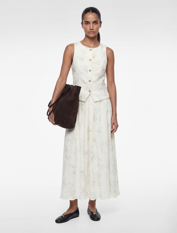  Pamuklu Mücevher Düğme Detaylı Bisiklet Yaka Çiçekli Yelek