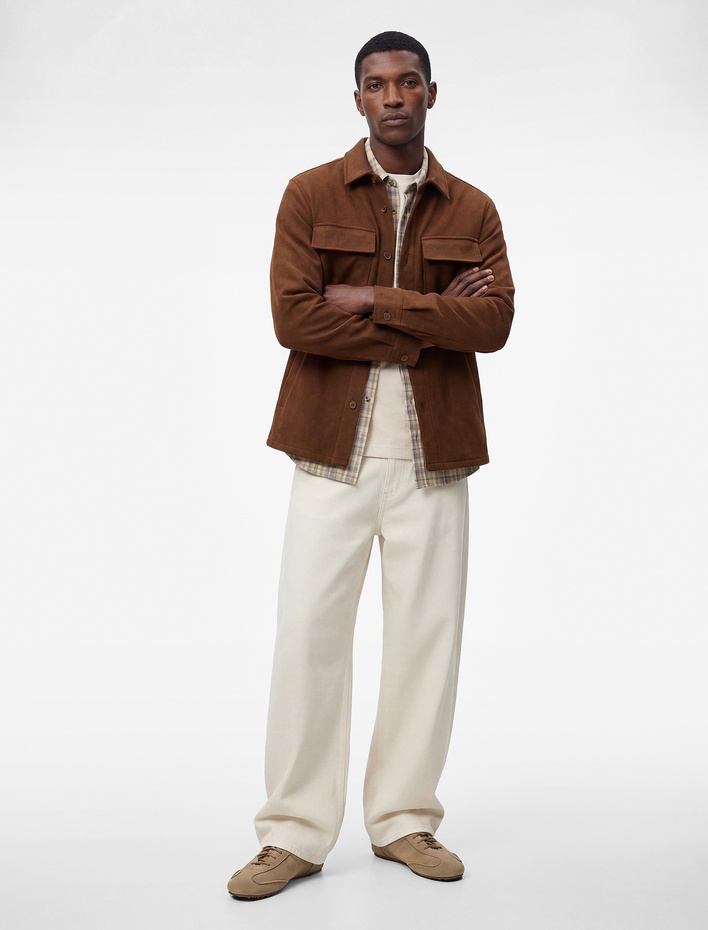  Regular Fit Uzun Kollu Kapaklı Cepli Gömlek Yaka Düğmeli Kaşe Ceket