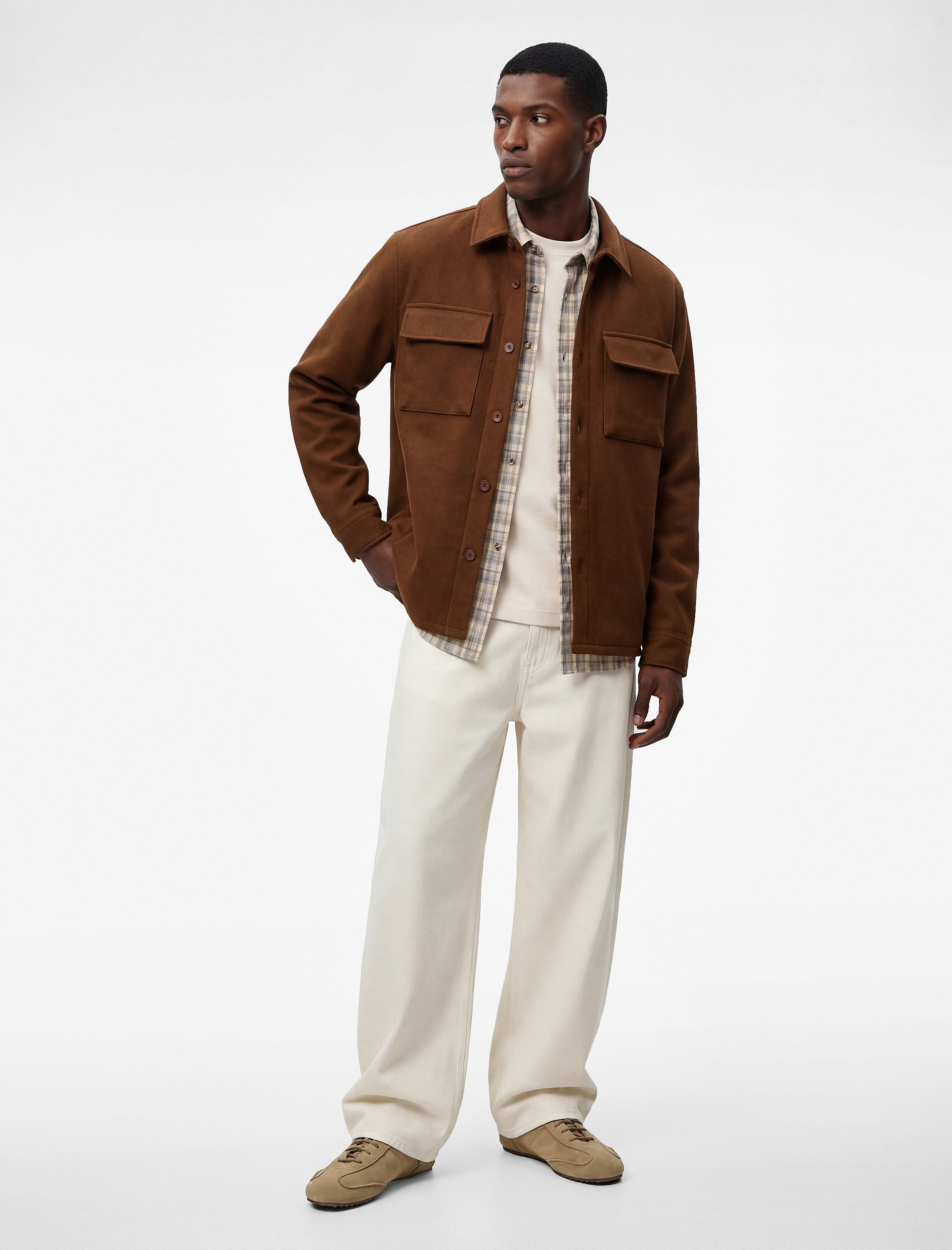   Regular Fit Uzun Kollu Kapaklı Cepli Gömlek Yaka Düğmeli Kaşe Ceket