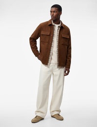 Regular Fit Uzun Kollu Kapaklı Cepli Gömlek Yaka Düğmeli Kaşe Ceket