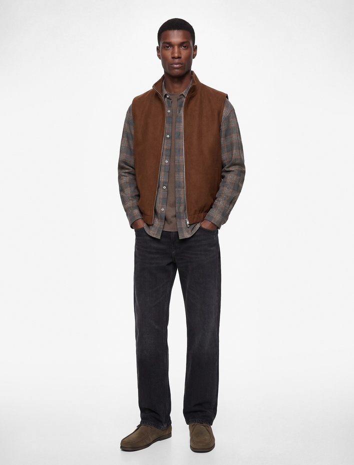  Kolsuz Cepli Hakim Yaka Fermuarlı Kaşe Yelek