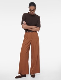 Viskon Karışımlı Cepli Kemerli Yüksek Bel Geniş Paça Palazzo Pantolon