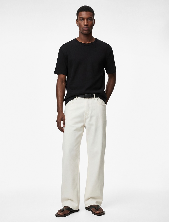  Kısa Kollu Dokulu Bisiklet Yaka Pamuklu Slim Fit Tişört