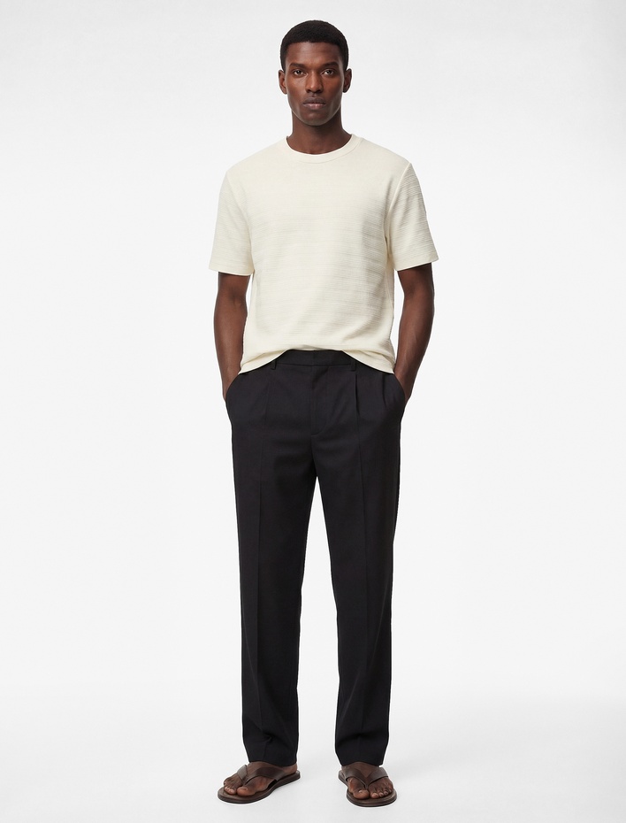  Kısa Kollu Dokulu Bisiklet Yaka Pamuklu Slim Fit Tişört