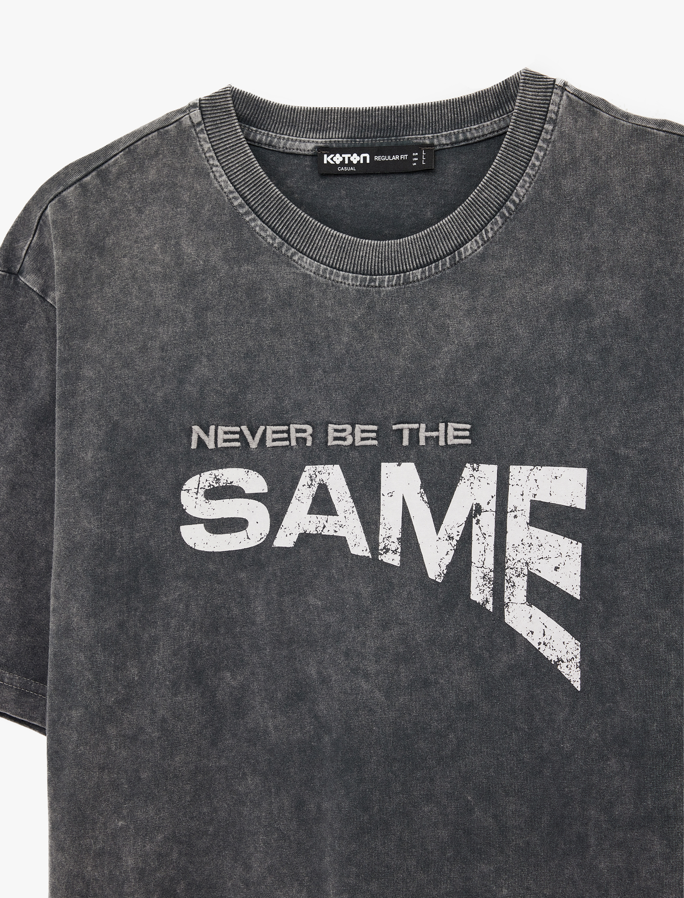   Regular Fit Kısa Kollu Pamuklu Yıkamalı Bisiklet Yaka Baskılı Tişört