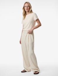 Keten Karışımlı Bağlama Detaylı Geniş Paça Pantolon