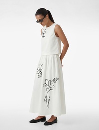 Keten Karışımlı Bisiklet Yaka Kolsuz Çiçekli Crop Bluz