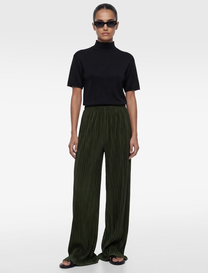  Yüksek Bel Geniş Paça Piliseli Pantolon