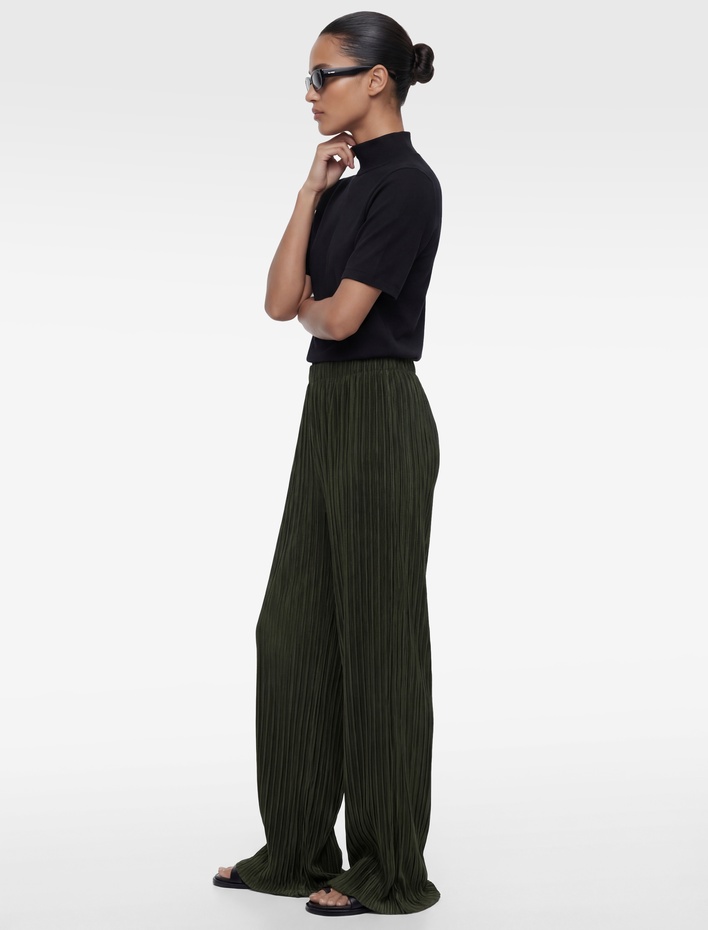  Yüksek Bel Geniş Paça Piliseli Pantolon