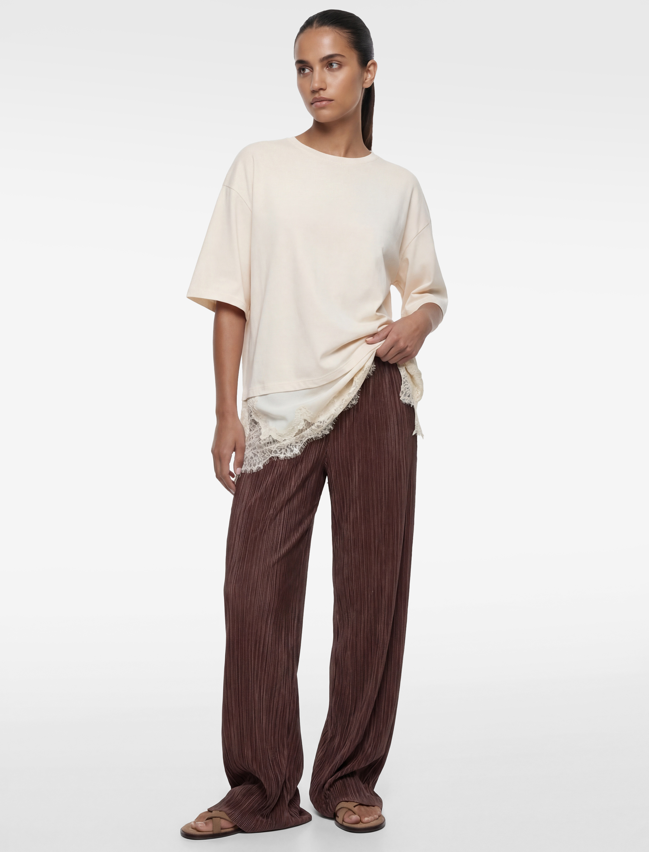   Yüksek Bel Geniş Paça Piliseli Pantolon