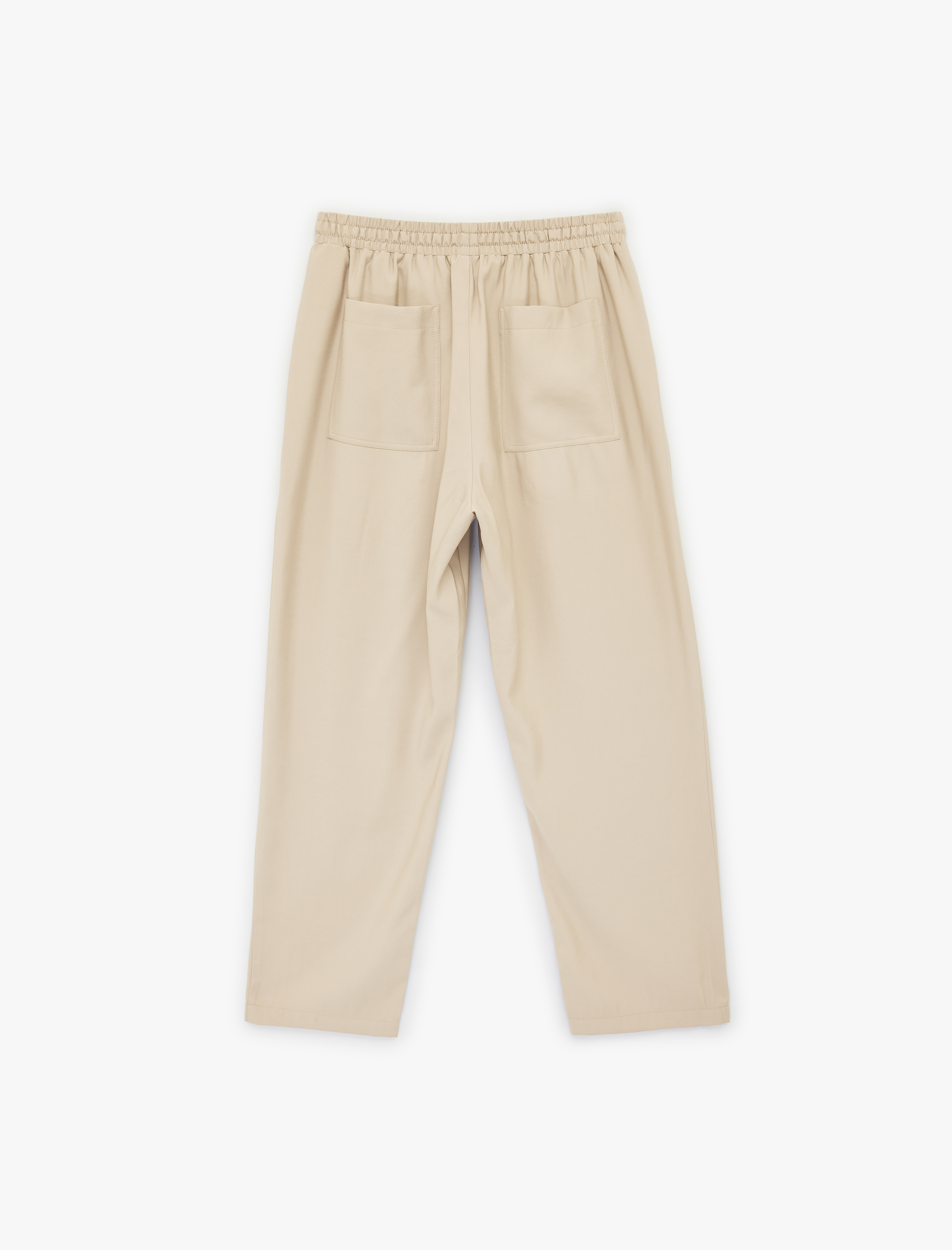   Cep Detaylı Düz Paça Beli Bağcıklı Viskon Havuç Pantolon