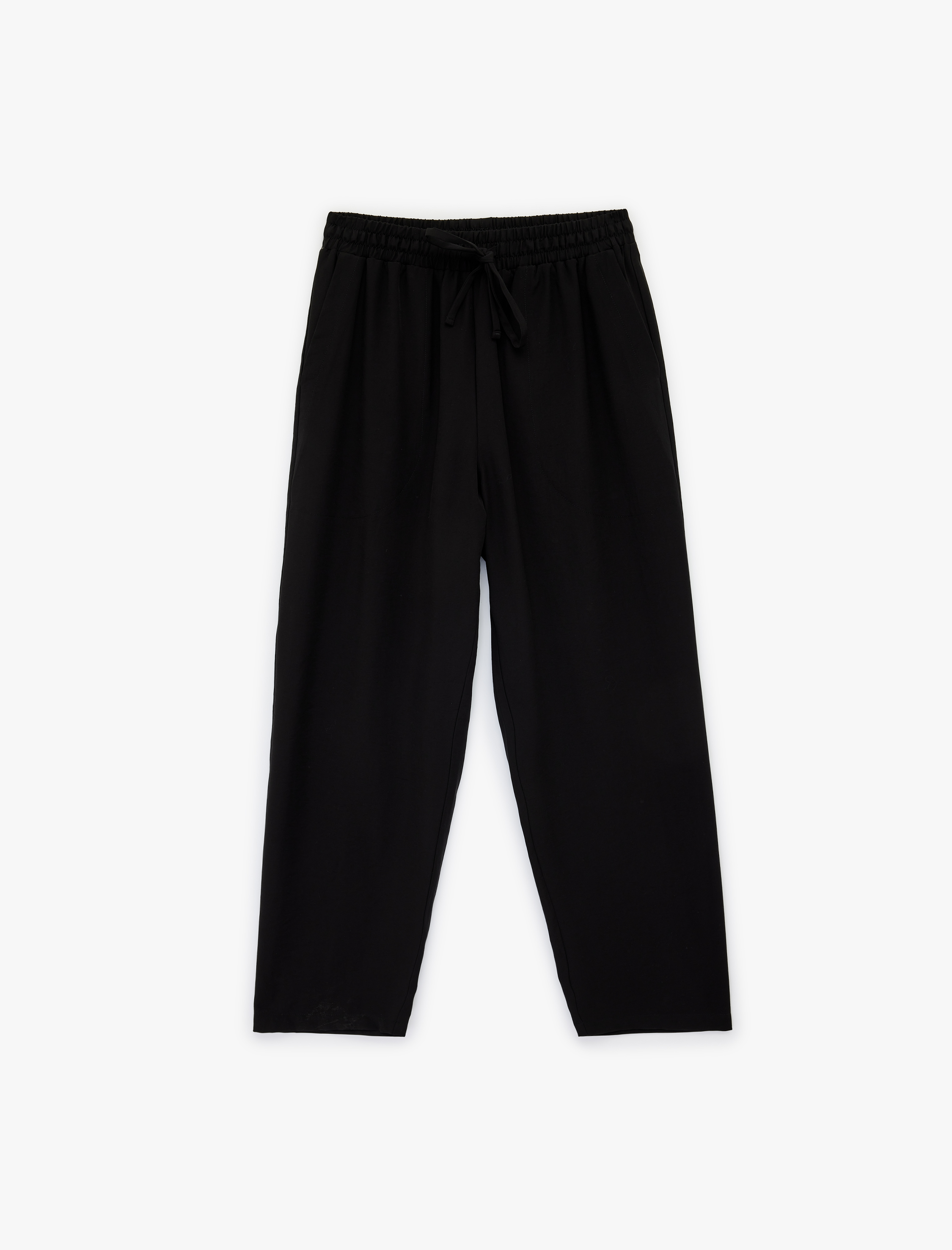   Cep Detaylı Düz Paça Beli Bağcıklı Viskon Havuç Pantolon