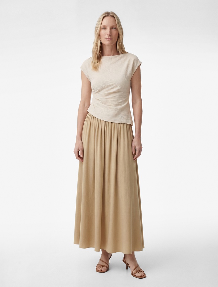  Pileli Saten Kloş Uzun Etek