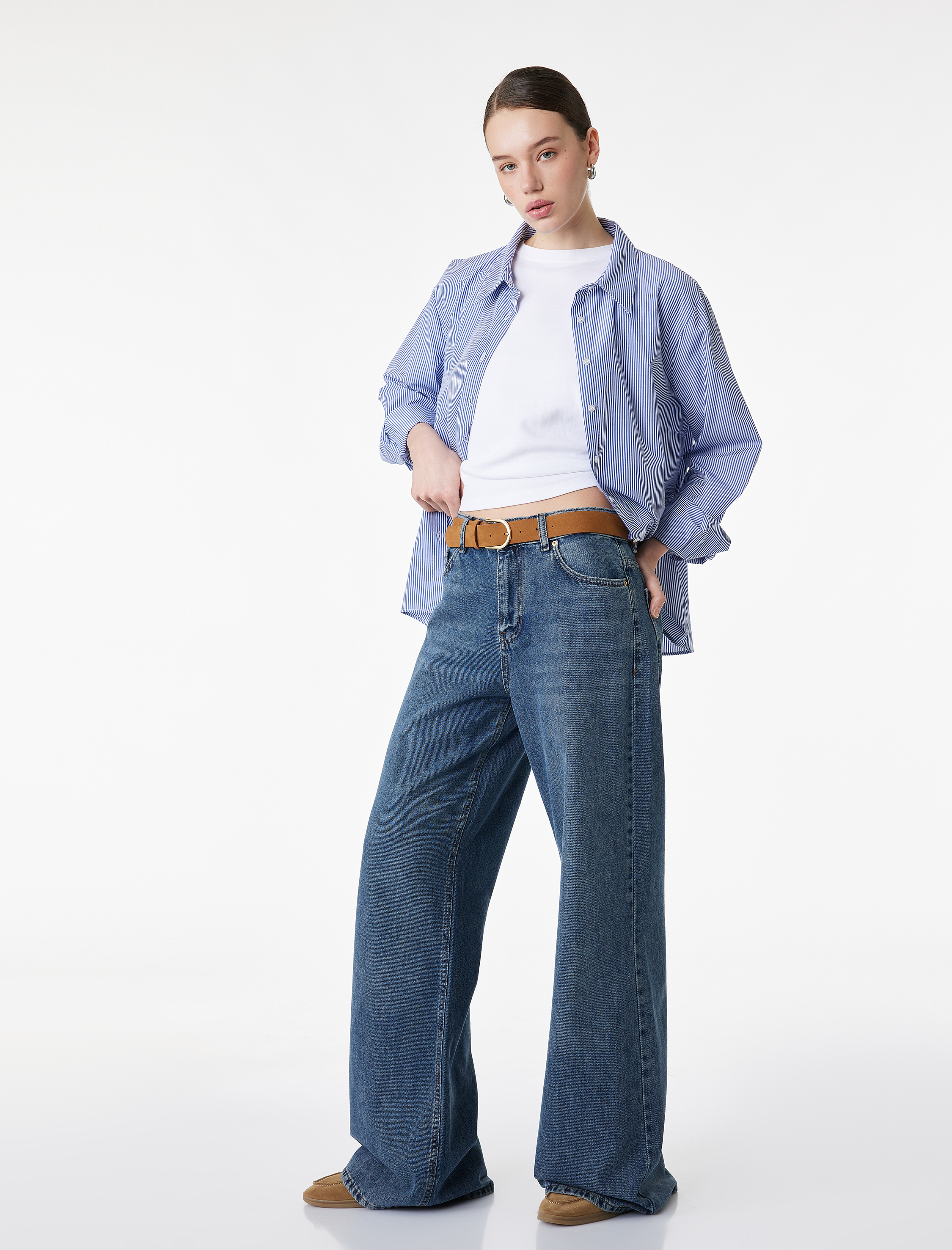   Pamuklu Kemerli İspanyol Paça Denim Pantolon - Flare Jeans