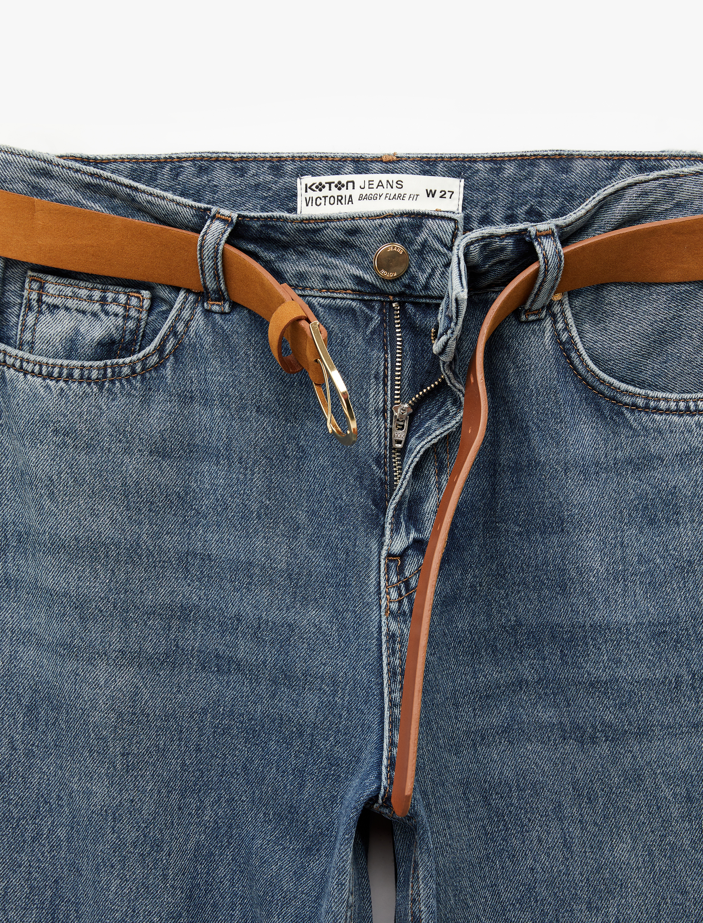   Pamuklu Kemerli İspanyol Paça Denim Pantolon - Flare Jeans