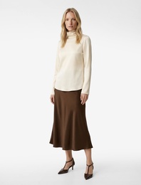 Viskon Kumaş Midi Saten Kloş Etek