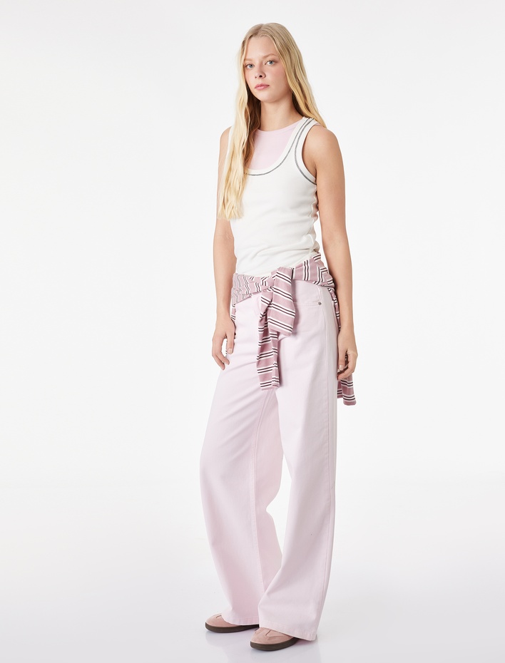  Pamuklu Düşük Bel Bol Kesim Denim Pantolon - Loose Straight Fit Jean