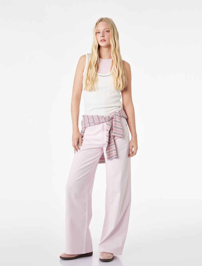  Pamuklu Düşük Bel Bol Kesim Denim Pantolon - Loose Straight Fit Jean