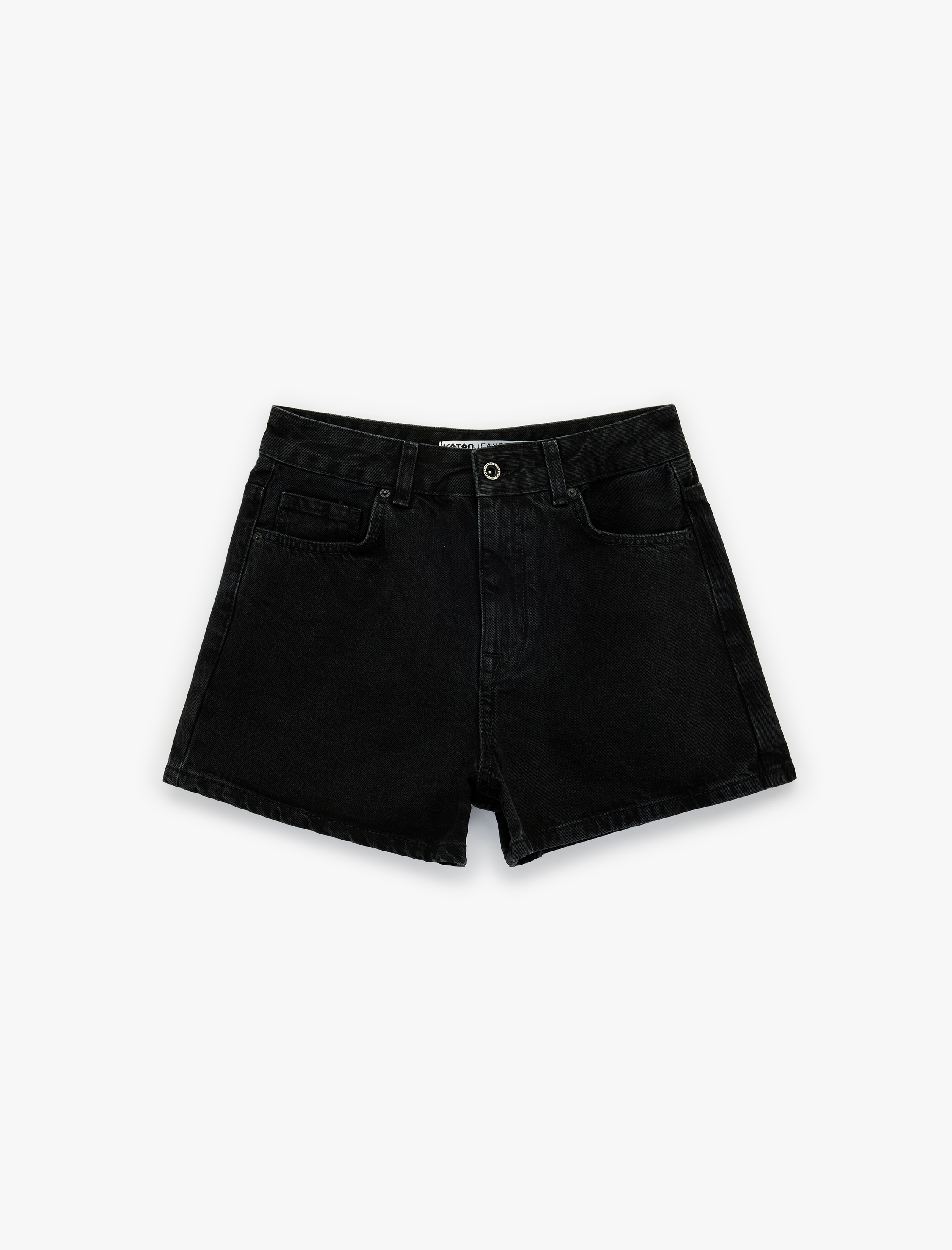   Normal Bel Düğmeli Pamuklu Rahat Kalıp Mini Denim Şort