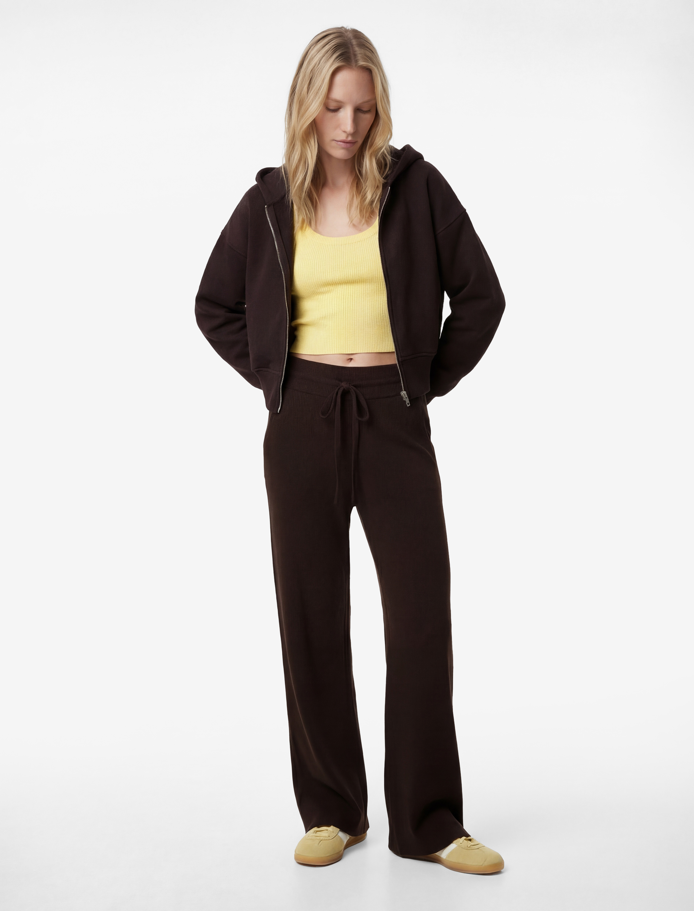   Beli Bağcıklı Cepli Yüksek Bel Triko Pantolon