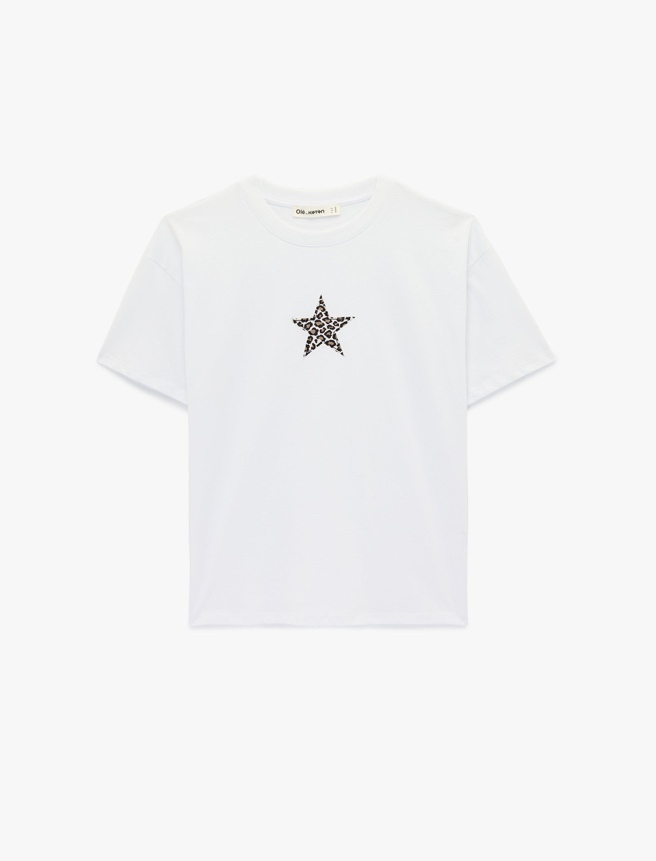   Kısa Kollu Bisiklet Yaka Pamuklu Yıldız Baskılı Oversize Tişört