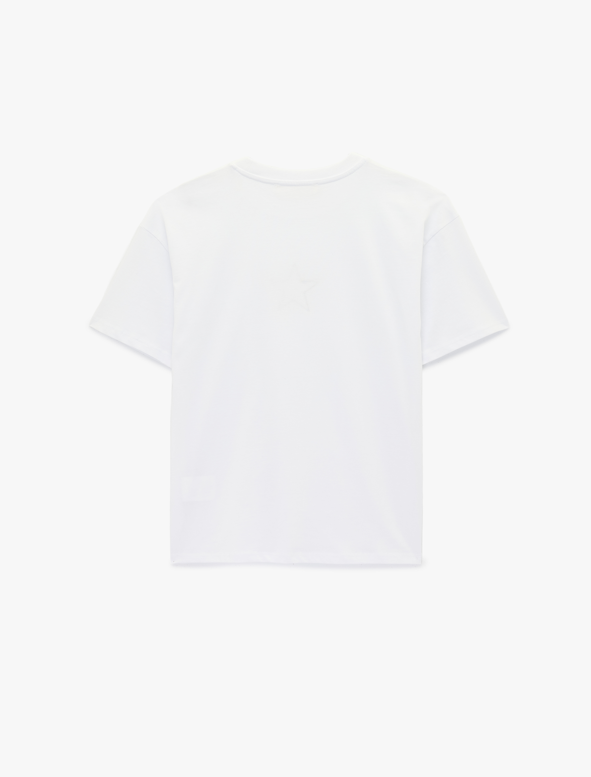   Kısa Kollu Bisiklet Yaka Pamuklu Yıldız Baskılı Oversize Tişört