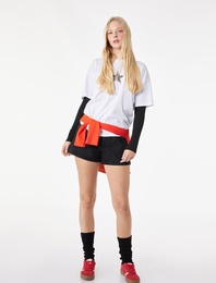 Kısa Kollu Bisiklet Yaka Pamuklu Yıldız Baskılı Oversize Tişört