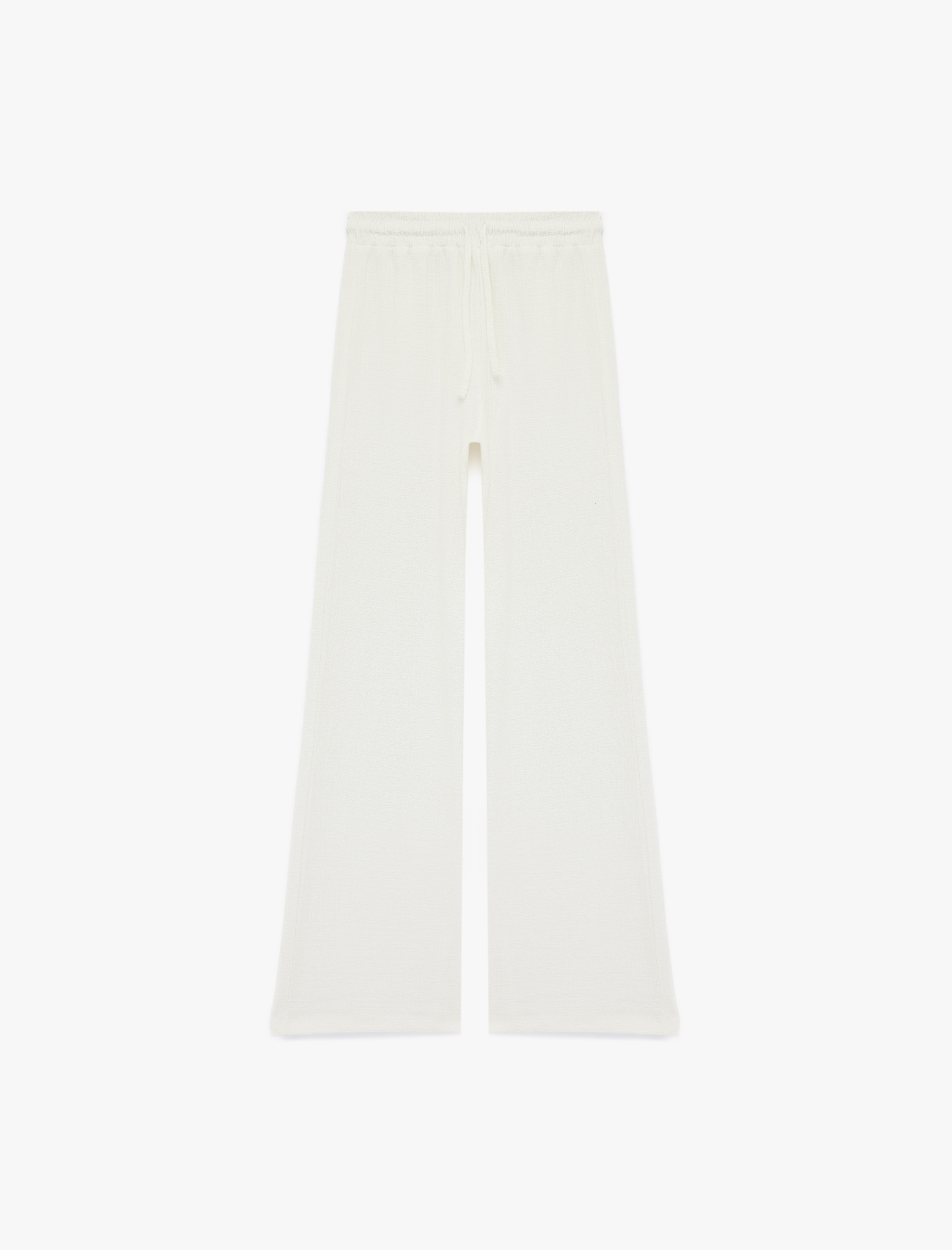   Yüksek Bel Rahat Kalıp Geniş Paça Beli Bağcıklı Pantolon