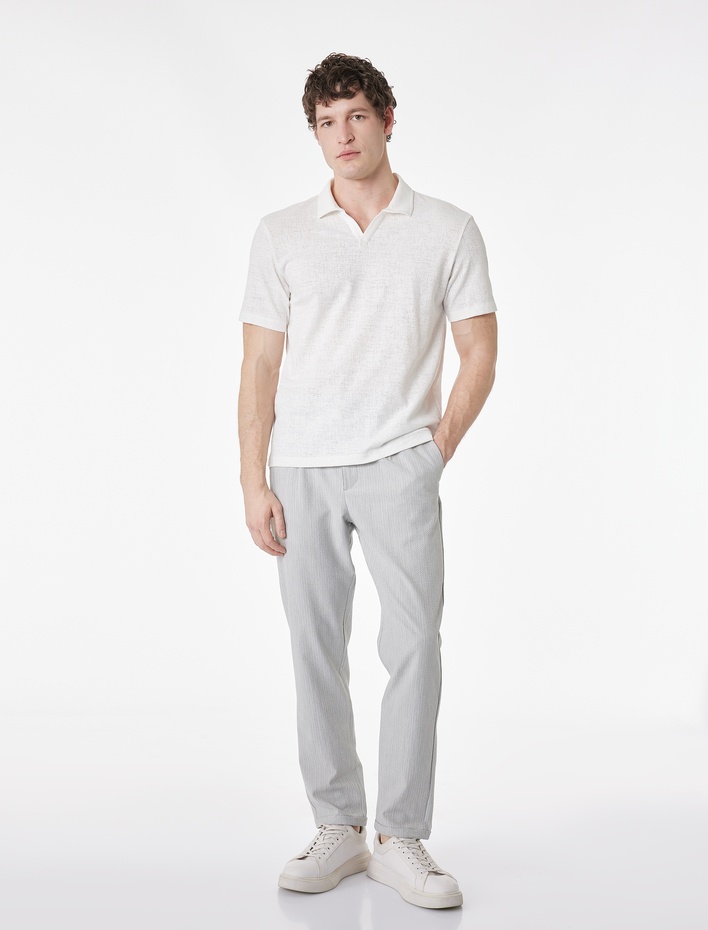  Regular Fit Kısa Kollu Dokulu Polo Yaka Tişört