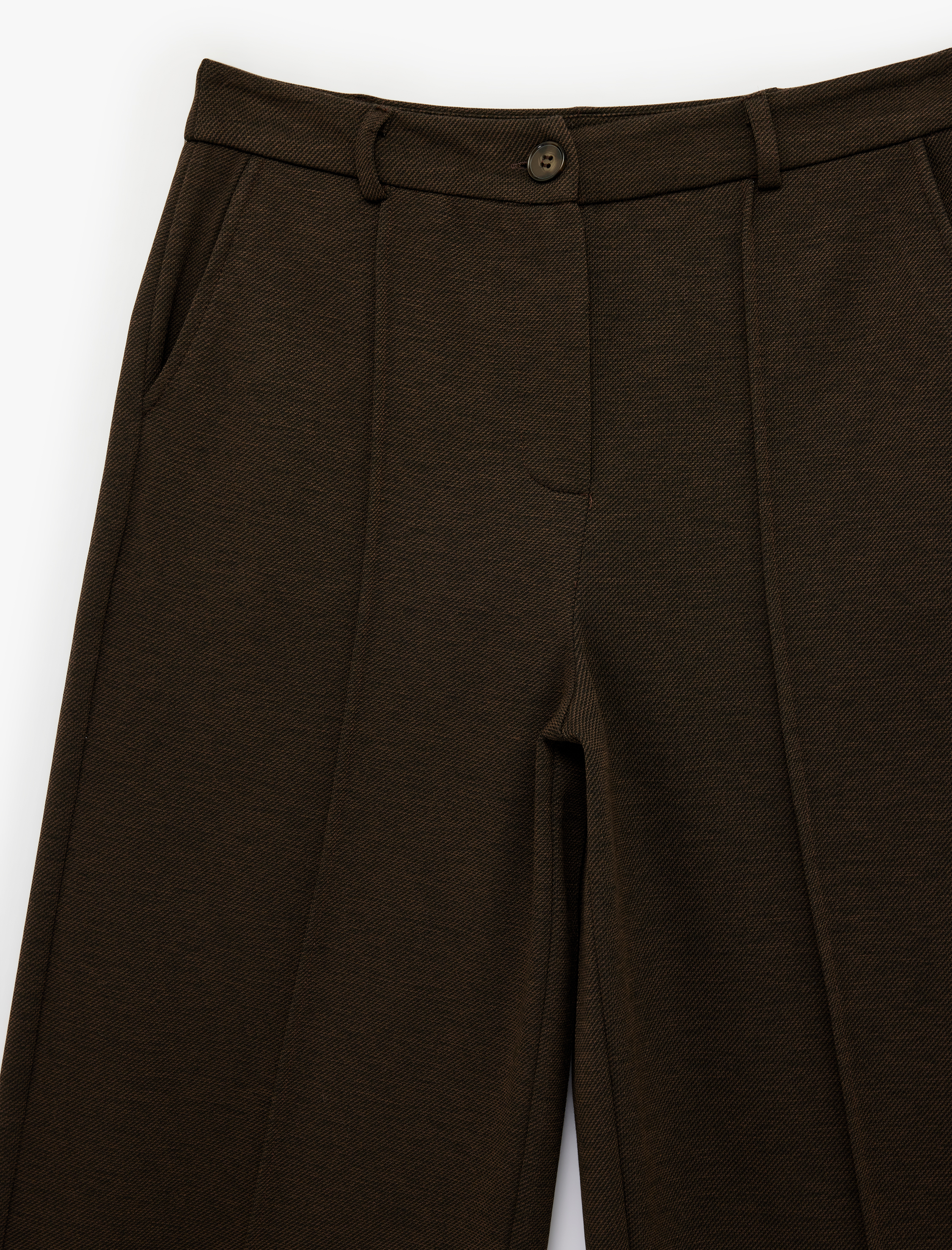   Düz Paça Slim Fit Düğmeli Nervürlü Yüksek Bel Pantolon