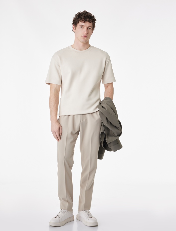  Rahat Kalıp Kısa Kollu Pike Kumaş Pamuklu Bisiklet Yaka Basic Tişört