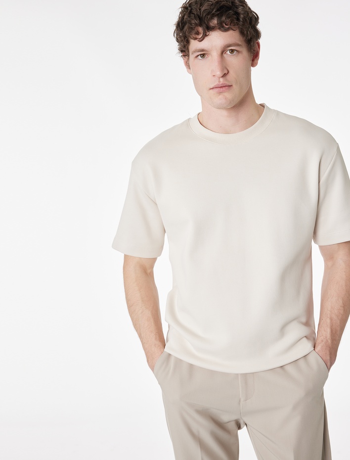  Rahat Kalıp Kısa Kollu Pike Kumaş Pamuklu Bisiklet Yaka Basic Tişört