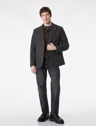 Uzun Kollu Cepli Mono Yaka Kaşe Blazer Ceket