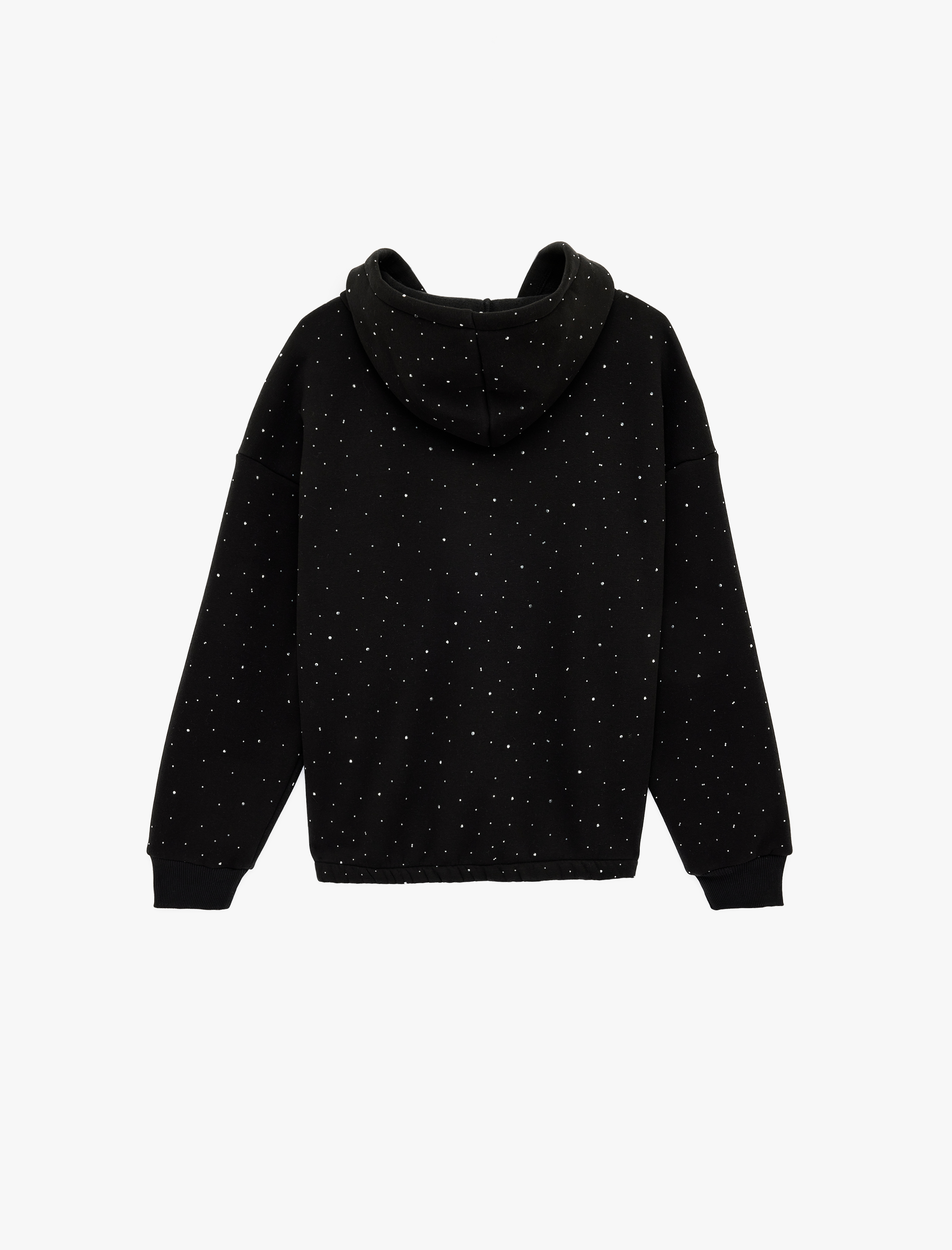   Taş Detaylı Şardonlu Uzun Kollu Kapüşonlu Fermuarlı Sweatshirt