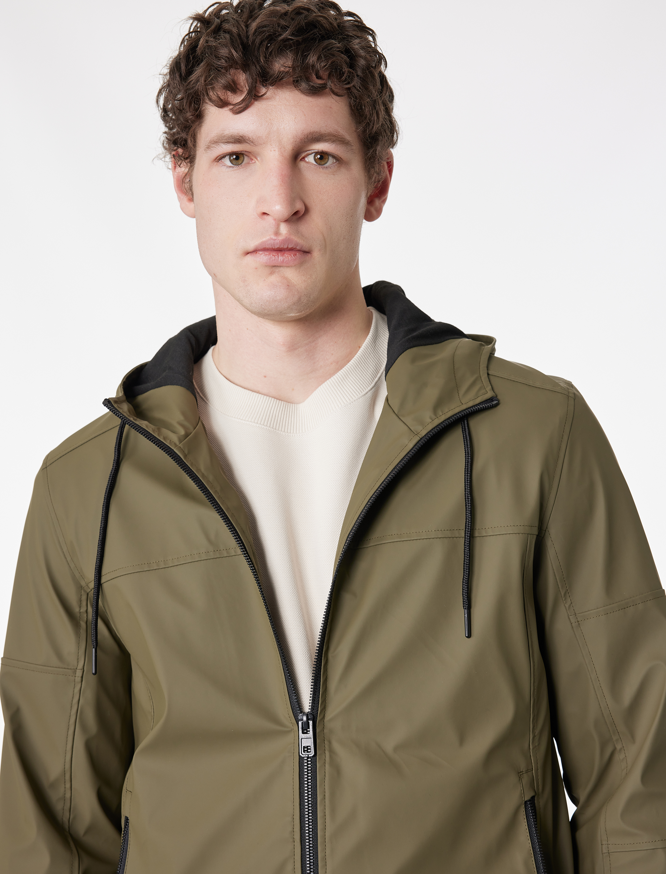   Uzun Kollu Fermuarlı Slim Fit Kapşonlu Yağmurluk