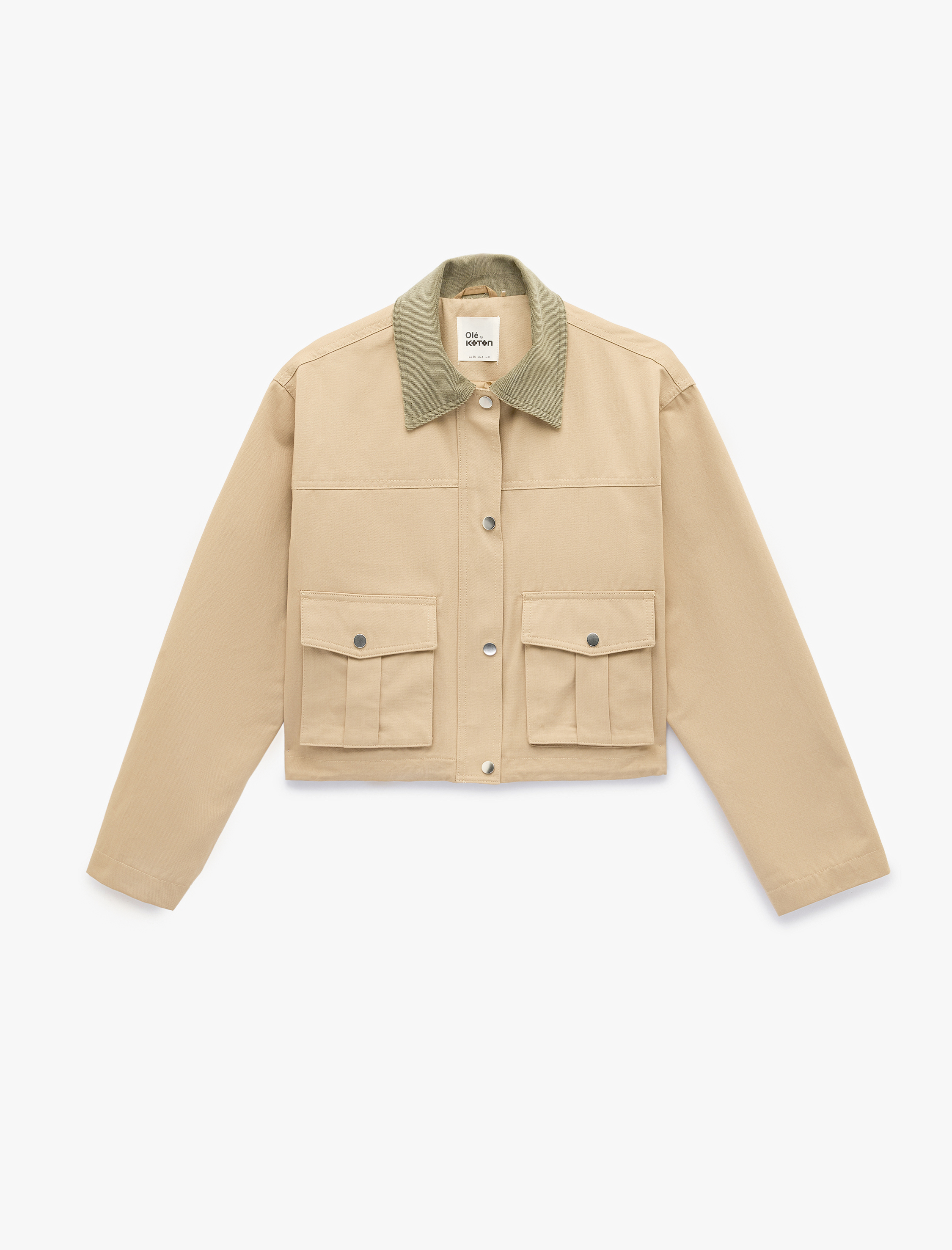   Yaka Detaylı Cepli Fermuarlı Çıtçıt Düğmeli Uzun Kollu Gabardin Ceket