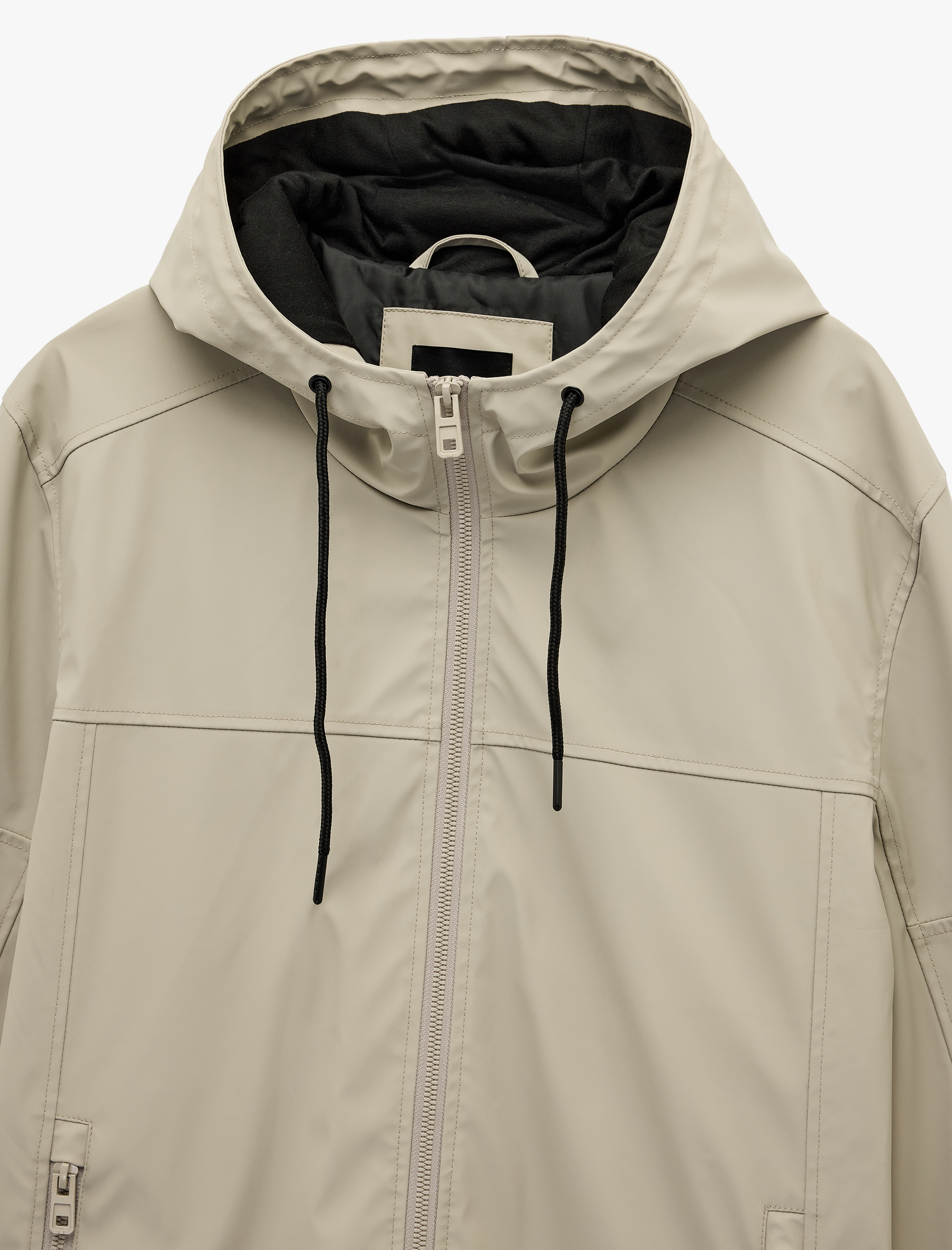   Uzun Kollu Fermuarlı Slim Fit Kapşonlu Yağmurluk