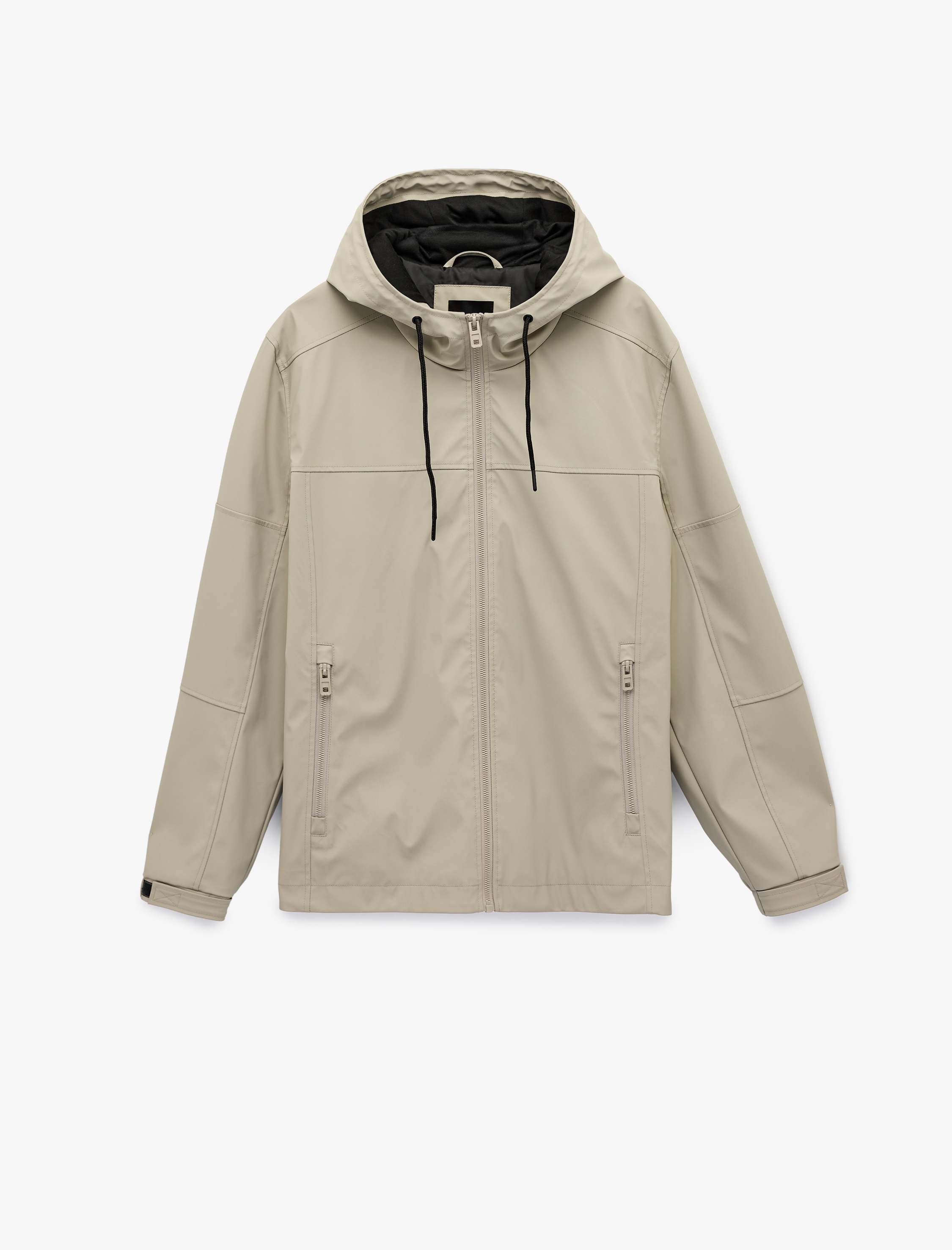   Uzun Kollu Fermuarlı Slim Fit Kapşonlu Yağmurluk