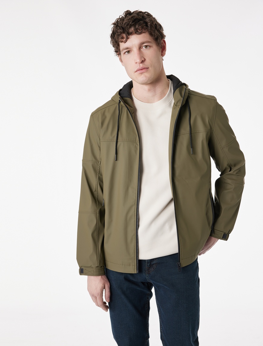 Koton Erkek Uzun Kollu Fermuarlı Slim Fit Kapşonlu Yağmurluk