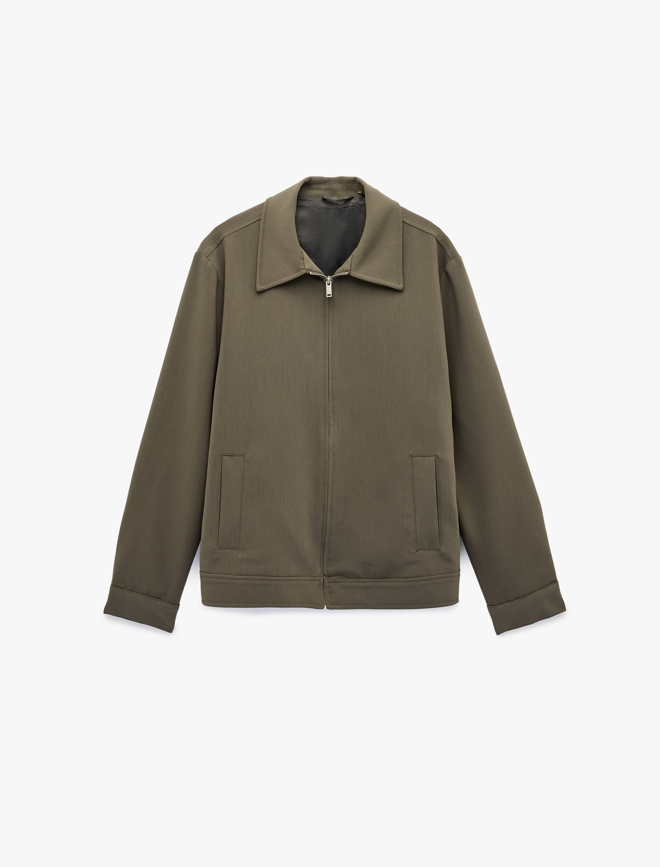   Viskon Karışımlı Cepli Uzun Kollu Gömlek Yaka Fermuarlı Ceket