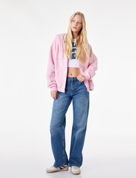 Kapüşonlu Fermuarlı Yıldız İşleme Detaylı Oversize Taşlı Sweatshirt