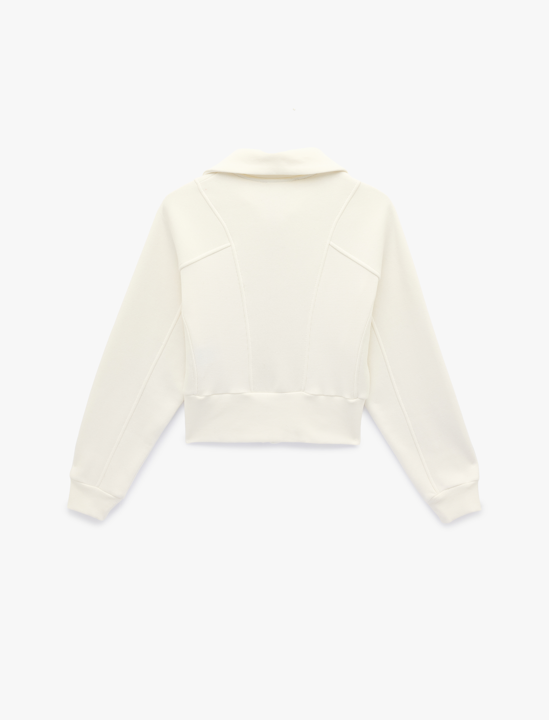   Şardonlu Uzun Kollu Klasik Yaka Fermuarlı Sweatshirt