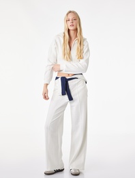 Şardonlu Uzun Kollu Klasik Yaka Fermuarlı Sweatshirt